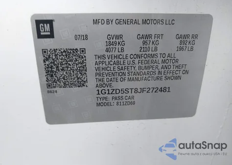 2018 Chevrolet Malibu Lt из США, поврежденный, VIN 1G1ZD5ST8JF272481